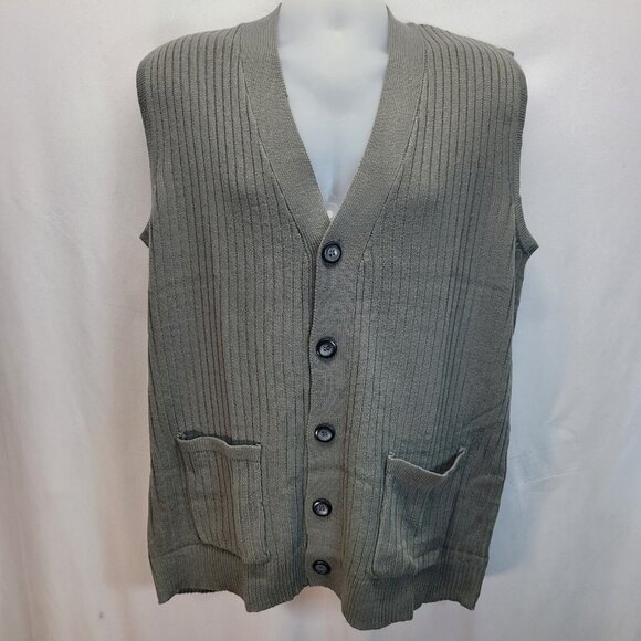 Turtle Bay NY Men's Gray Sweater Vest Sz L Grandpa Sleeveless Cardigan w/Pockets - Picture 1 of 6